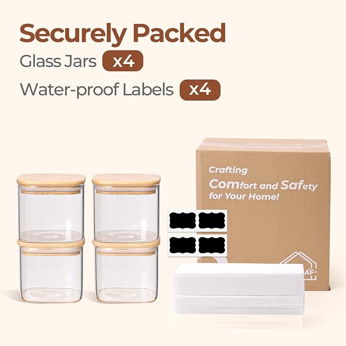 ComSaf 0.7 Qt Glass Food Storage Jars Set of 4, Pantry Organization Jar