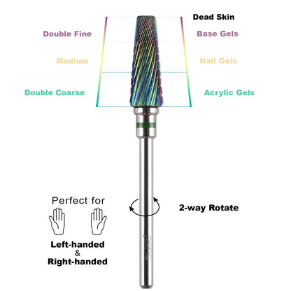 PANA Nail Carbide 5 in 1 Bit - Two Way Rotate use for Both Left and Right Handed - Fast Remove Acrylic or Hard Gel - 3/32" Shank - Manicure, Nail Art, Drill Machine (Fine - F, Silver)
