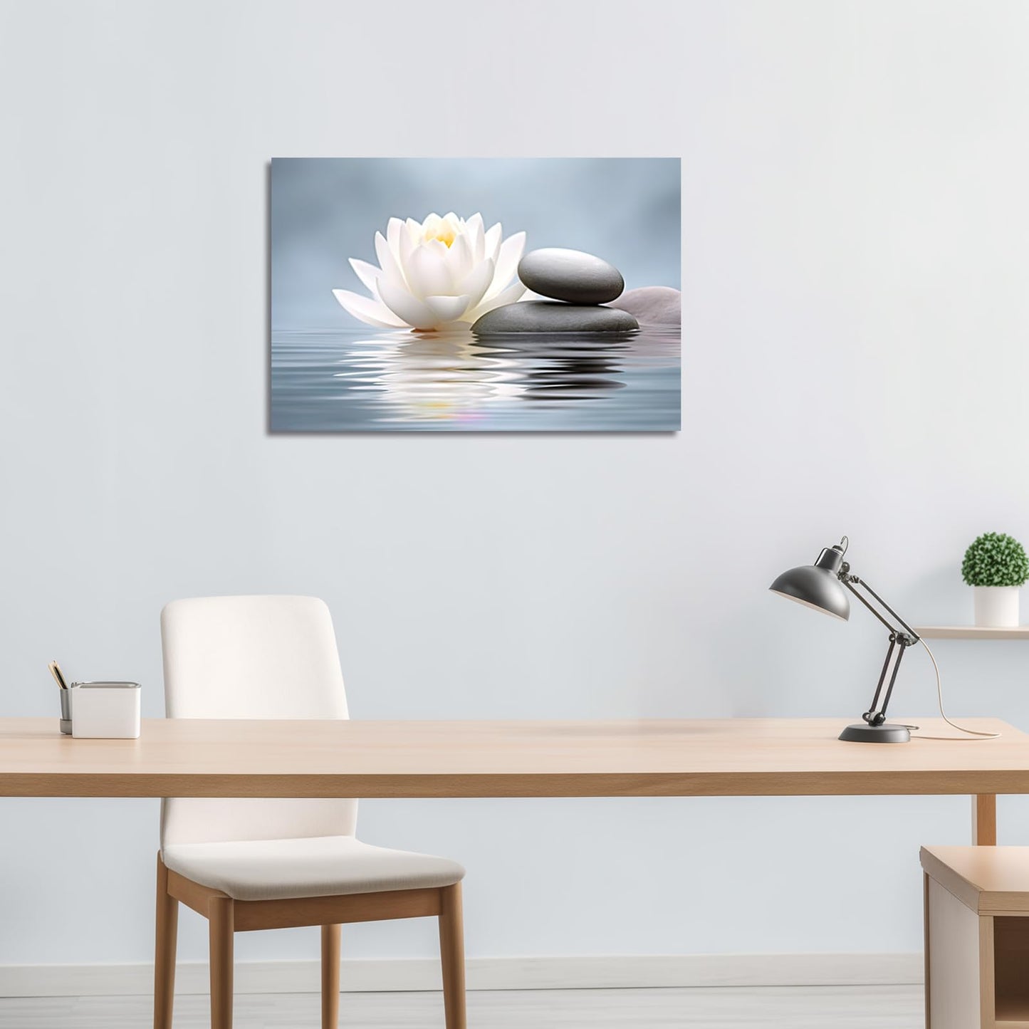 LZIMU Zen Wall Art Lotus Flowers Stones on Water Pictures Water Lily Canvas Prints Bathroom Decor Spa Artwork for Yoga Studio Meditation Spiritual Room Framed (Zen-1, 16.00"x24.00")