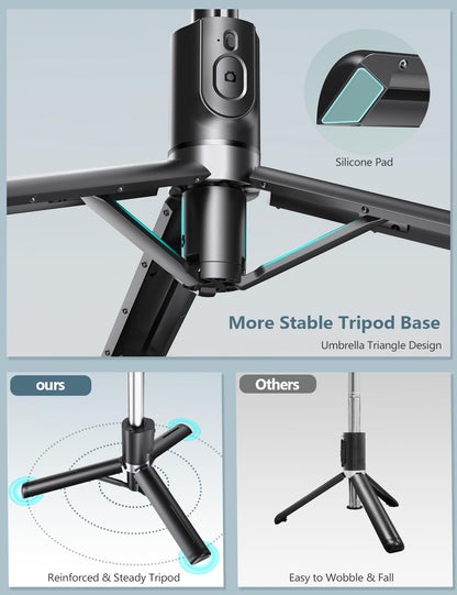 Selfie Stick Tripod with 2 Fill Lights, 45'' Extra Long Phone Tripod with Detachable Remote, Compatible with iPhone, Samsung, Smartphones