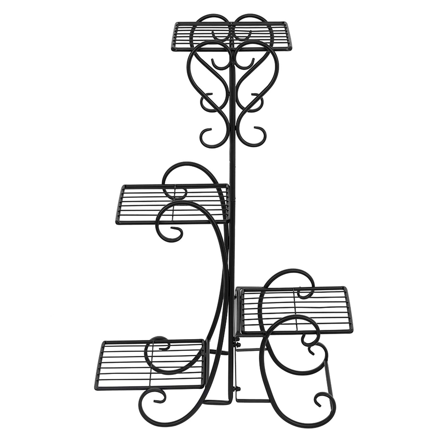 Plant Stand Indoor Outdoor - 4 Tier Corner Shelf Shelves Decoration Display Rack - Metal Wrought Iron Multi Flower Planter Potted Holder Organizer for Living Room Balcony Garden Patio Black