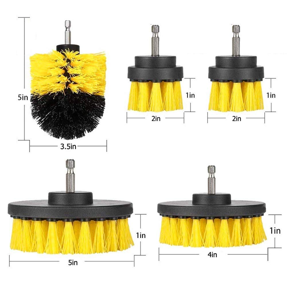 Drill Brushes Brush Attachment - 5 Pack Electric Drill Brush Kit - Great for Pool Tile, Bathroom Toilet, Ceramic Marble Car Automotive (Yellow 5 Pack)