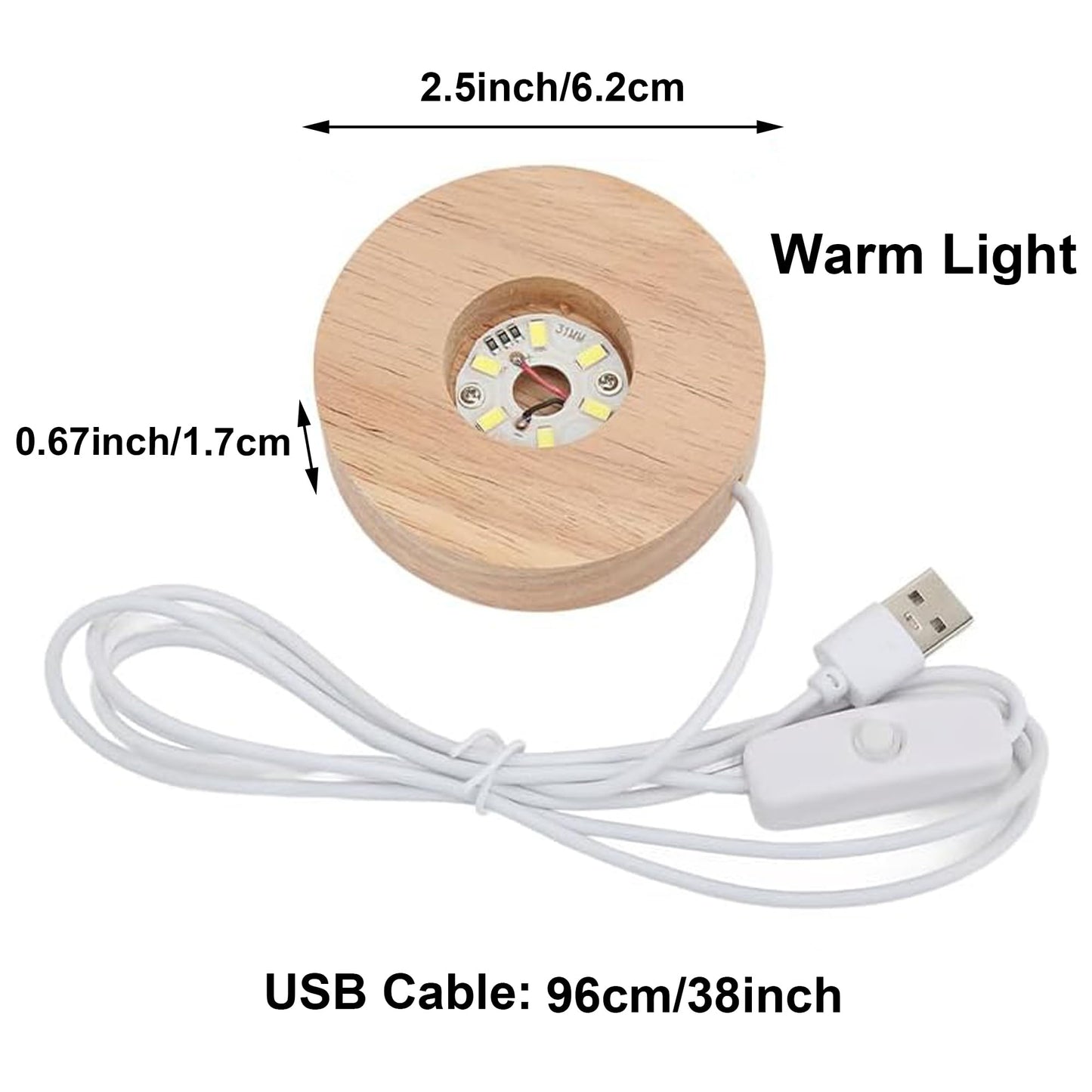 vskikris 8-Pack Warm Light LED Base for Crystal Glass Ball - 2.5in LED Wood Display Base - Glass Crystal Artwork, Holiday Party Decoration
