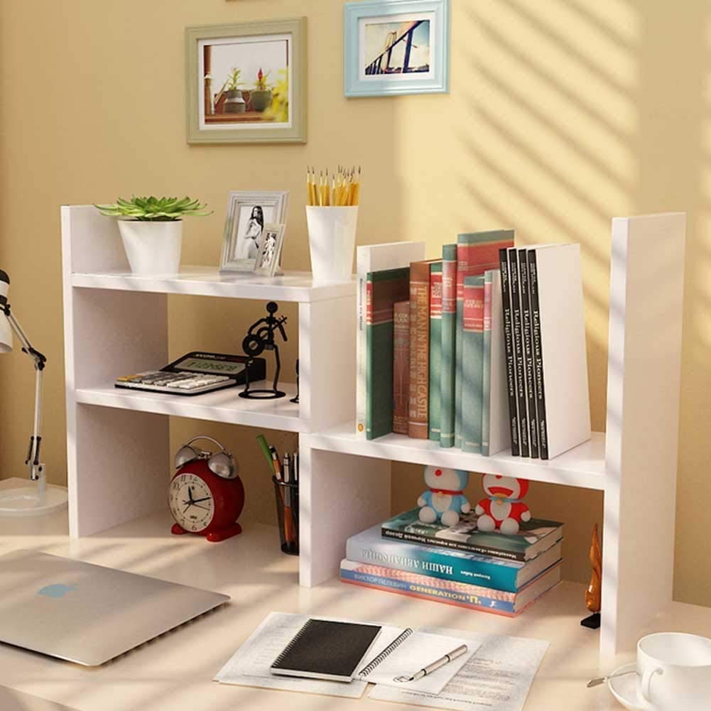 Ulrikco Expandable Desktop Bookshelf & Desk Organizer Shelf - Wooden Table Top Storage Organizer with Adjustable Shelves, Desk Hutch Perfect for Office, Home, Study Desk Accessories