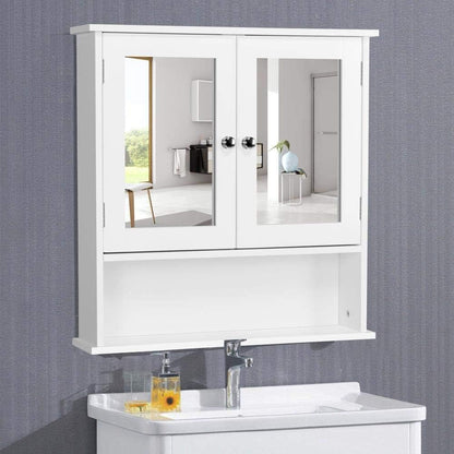 Yaheetech Modern Bathroom Mirror Cabinets, Wall Mount Storage Cabinet with Adjustable Shelf, Double Door Cupboard, White, 56 x 13 x 58 cm