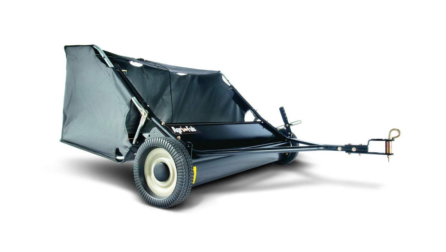 Agri-Fab 42 In Tow-Behind Lawn Sweeper with 12 Cu Ft Hopper Bag, Adjustable Brush Height and Easy Dump Rope