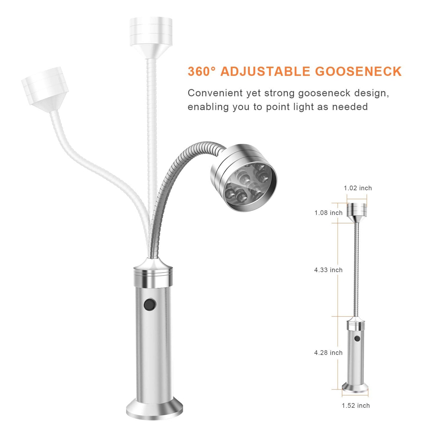 FIREOR Grill Lights for BBQ, Magnetic Base Super-Bright Outdoor LED Barbecue Grilling Light - 360 Degree Flexible Goosenec.