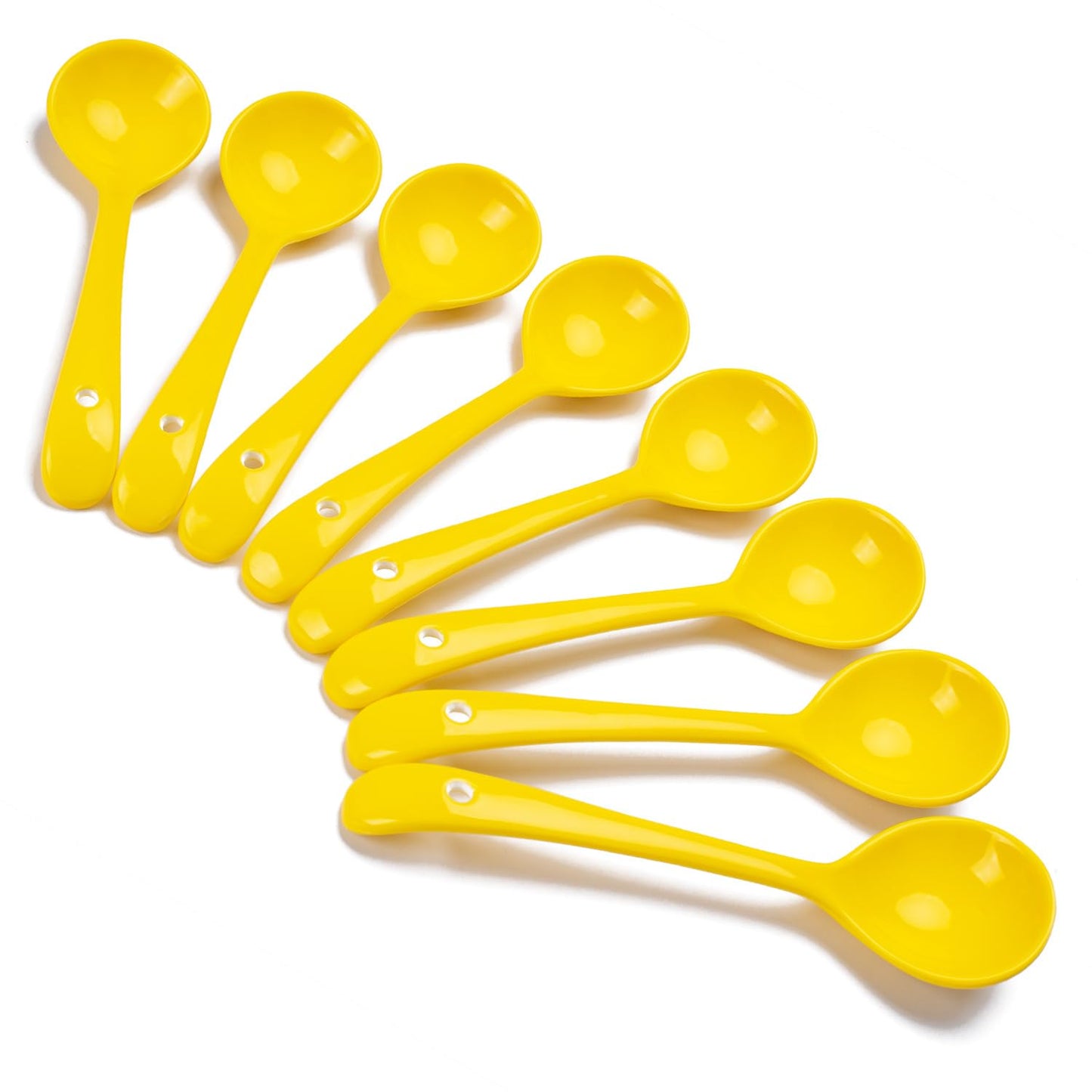 Ceramic Spoons Set of 8, Ceramic Chinese Soup Spoon, Asian Soup Spoons, Yellow Japanese Spoon Large for Ramen Pho Wonton Dumpling Miso, Deep Oval Hook Design (8, Yellow)
