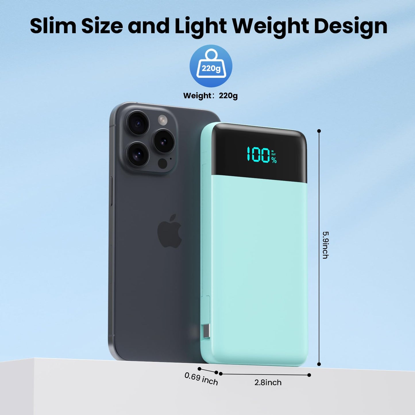 Wireless Portable Charger 40800mAh with 3 Built-in Cables,7-in-1 15W Wireless Charging Power Bank,25W PD QC 4.0 Fast Charging USB C LCD Display Battery Pack for iPhone 17/16/15/13,Samsung,Android etc