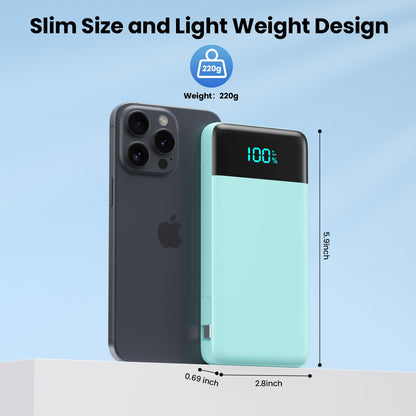 Portable Charger 50800mAh Power Bank with 3 Built in Cables,25W PD QC4.0 Fast Charging USB C Battery Pack,6 Outputs 2 Inputs Travel Essentials Portable Phone Charger for iPhone 17/16/15,Google,Android