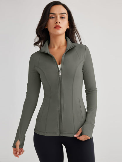 Trendy Queen Womens Lightweight Zip Up Jackets Mock Turtleneck Fall Hoodies Fitted 2025 Athletic Workout Clothes with Pockets ArmyGreen M