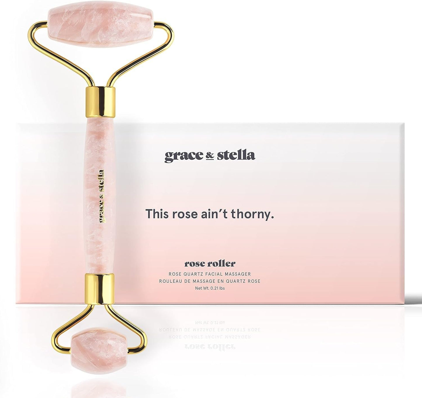 Rose Quartz Face Roller - Face Roller Skin Care - Facial Roller - Stone Roller For Face - Face Massager Roller For Lymphatic Drainage, Puffiness - Quartz Roller For Face by grace and stella