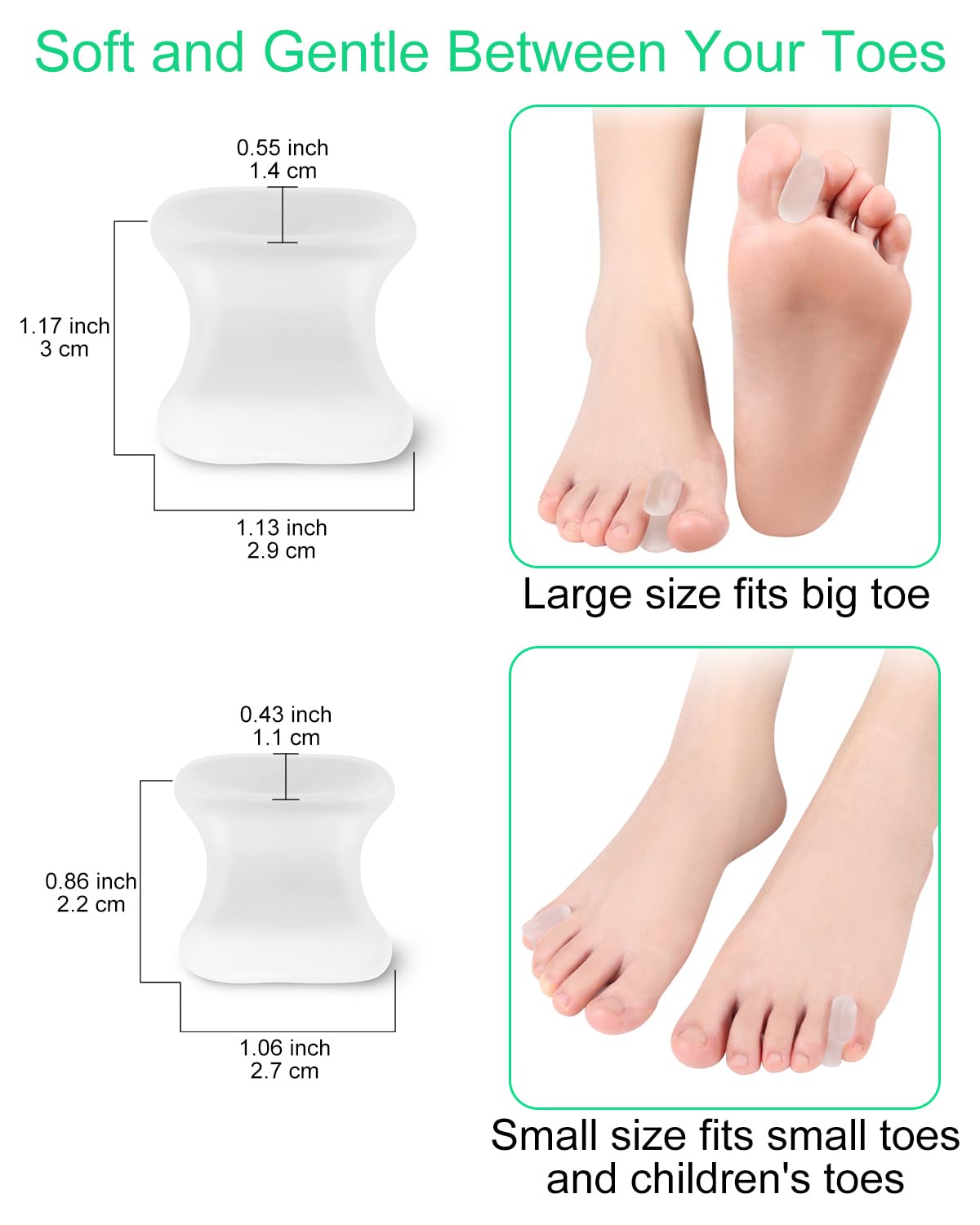 PGRODE 12 Pack Gel Toe Separators Silicone Toe Spacers for Women Men Bunion Corrector Toe Pain Relief, Toe Alignment, Soft Toe Spacer for Crooked Toes, Overlapping Toes, Hammertoe Correction (Large)