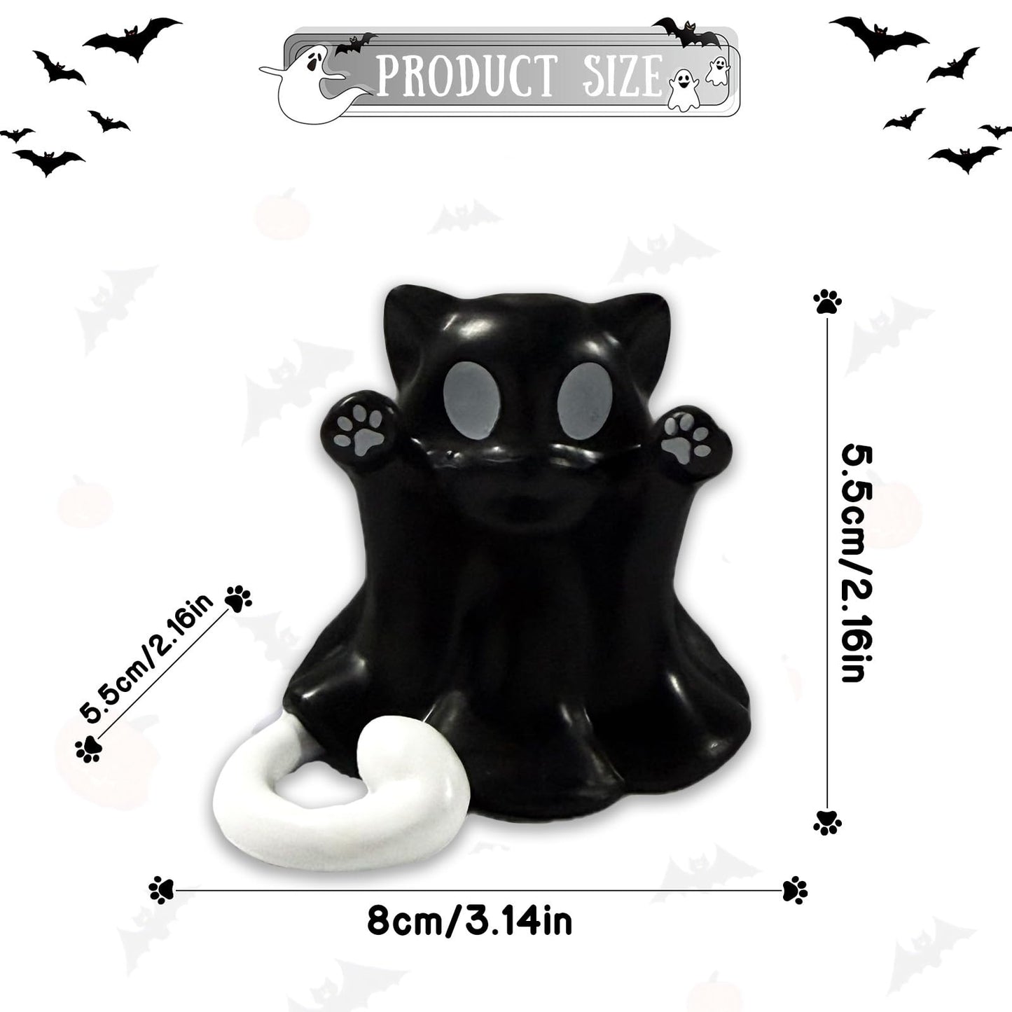 BHOOKA Halloween Ghost Cat Statue Middle Finger Gestures Designs Halloween Party Spooky Decor Cute Black Tabletop Ornament Resin Ghost Figurine Sculpture for Holiday Funny Gifts