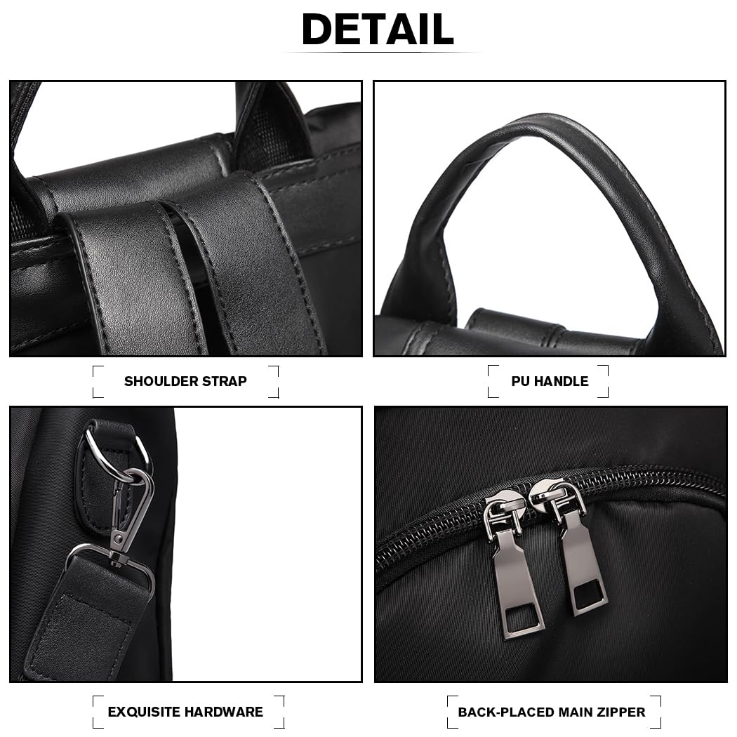 Miss Lulu Anti Theft Backpack for Ladies – Black Waterproof Rucksack School & Work Bag | Womens Backpack Travel Essentials with Pom Pom