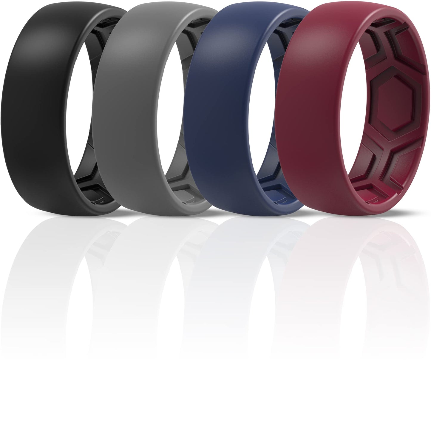 ThunderFit Men's Patterned Silicone Rings, 8mm Wide 2.2mm Thick Rubber Bands,Variety Multipack 1,4,7