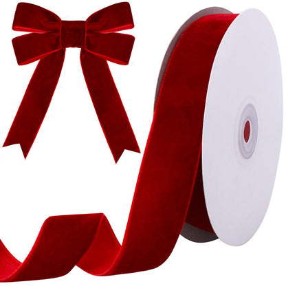 Tsorode 10 Yards Red Velvet Ribbon 1 Inch for Christmas Tree,Velvet Christmas Ribbon for Gift Wrapping Crafts Bow Wreath Holiday Decorations (Red)
