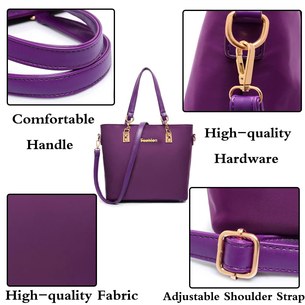 FiveloveTwo Women Ladies 6 Pcs Handbag Set Hobo Top Handle Bag Totes Satchels Crossbody Shoulder Bags and Purse Clutch Purple