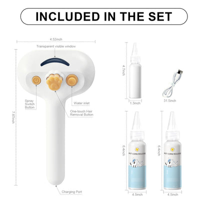 Steam Brush for Dog & Cat – 3-in-1 Pet Spray Hair Removal Comb – Pet Grooming & Shedding Steam – Includes 2*Waterless Shampoo – Water Brush for Long & Short Haired Pets – Defur Spritz Comb