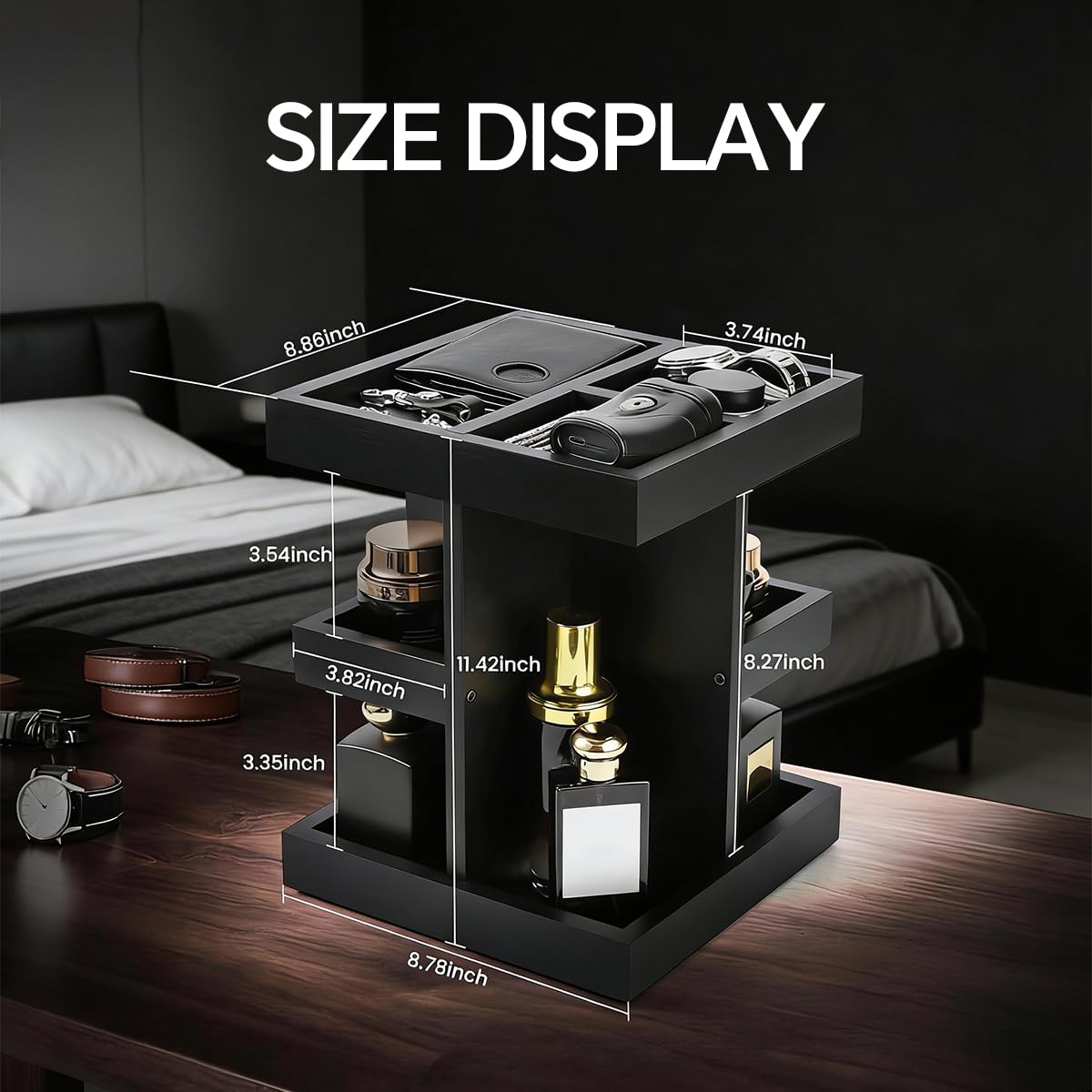 Men Cologne Organizer, 3 Tier Large Capacity Perfume Stand for Women, Wooden Rotating Perfume Rack, Desk and Nightstand Organizer Ideal for Husband's Birthday Creative Gift