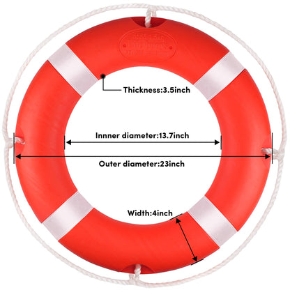 23in Life Ring 2Pack Boat Safety Throw Rings,Life Buoy Ring with Reflective Tape & Grab Lines,Orange Life Preserver Saving Rings,Include Water Floating Saving Rope
