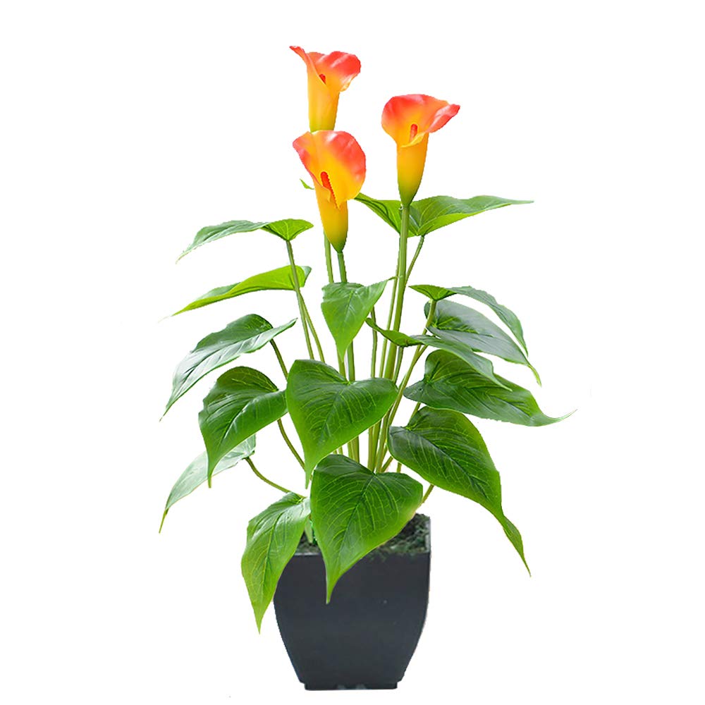 Beebel Artificial Flower Plants Calla Lily Faux Small Potted Plant with Black Pot Fake Bonsai Flower for Home, Office, Indoor and Outdoor Occasions Decor (Orange Fake Flower)