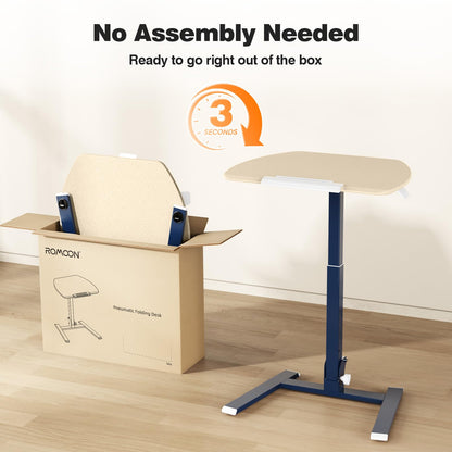 ROMOON Foldable Standing Desk with No-Assembly Design, Rolling Height-Adjustable Sit-Stand Table with Wheels, Space-Saving Portable Laptop Cart for Home Office and Small Space (Oat Yellow)