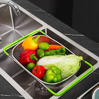 Tenta Tenta Kitchen Over Sink Strainer Colander Basket Stainless Steel For Kitchen with Rubber Grip, Large Kitchen collapsible colander, Dishwasher Safe Draine Strain Fruits,Vegetables,Pasta,Greens.