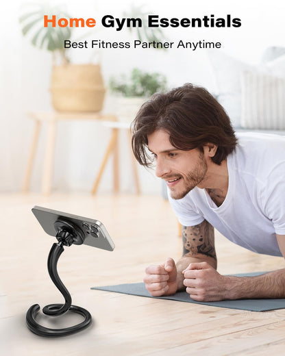 A2C Flexible Gooseneck Phone Holder for iPhone Magsafe, Long Arm Gym Magnetic Phone Holder for Treadmill Peloton, Portable Fitness Home Gym Accessory, Phone Mount for Stroller/Shopping/Golf Cart/Desk