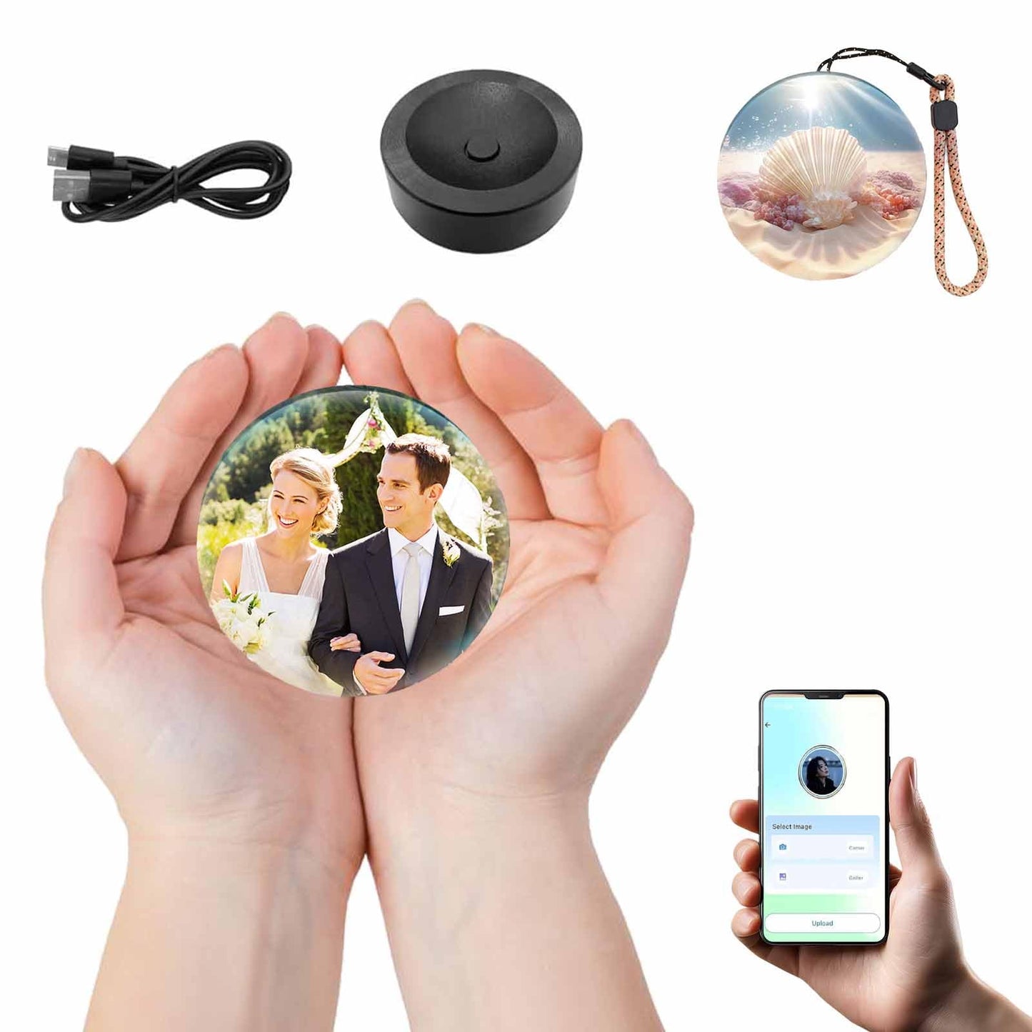 Memory Orb Video Player, 2.7" Crystal Ball Memory Sphere Lamp, Rechargeable WiFi Uploadable Photos & Videos, Personalized Digital Keepsake Gift for Anniversary, Birthday, Wedding, Pet Memorial