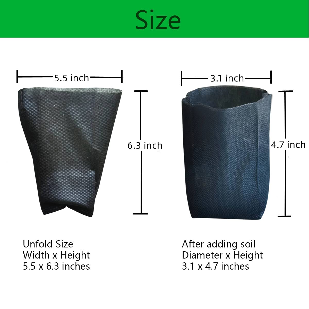 Gardtree 200PCS 5.5×6.3 Inch Breathable Plant Grow Bags - Biodegradable Non-Woven Plant Seedling Pots for Seed Starting, Indoor/Outdoor Vegetables, Herbs, Flower | Easy Transplant, Space Saving, Black