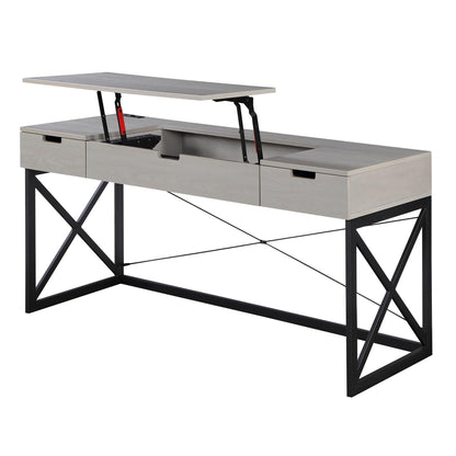 24/7 Shop at Home Ashiya Transitional 2 Drawers Metal Hidden Storage Desk with Lift-Top, USB Port, Power Outlet for Workstation, Home Office, Study Room, Antique Gray