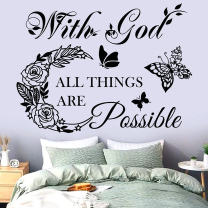 Inspirational God Things are Possible Vinyl Wall Sticker Peel and Stick Quote Bible Sticker Christian Wall Decor Quote Wall Art Stickers for Home Walls Living Room Bedroom Decoration