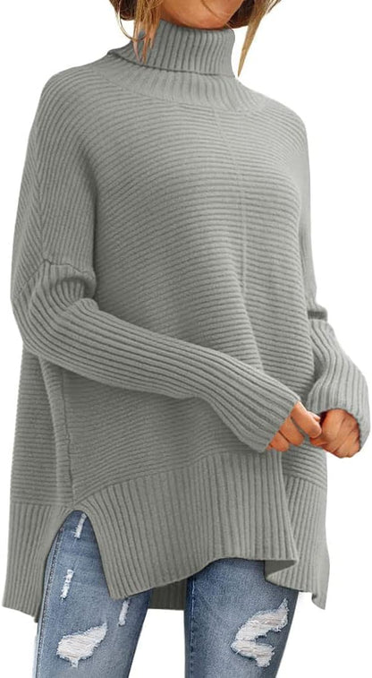 LILLUSORY Women's Oversized Turtleneck Sweaters Fall Batwing Sleeve Ribbed Tunic Sweater