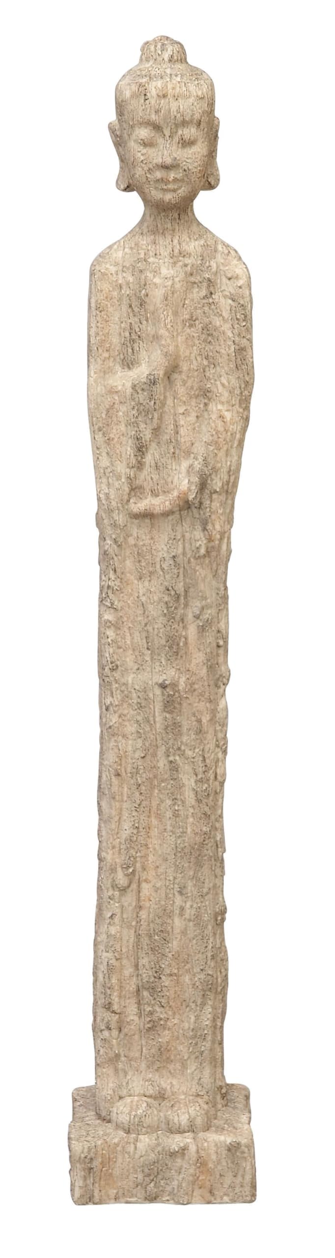 Deco 79 Polystone Buddha Decorative Sculpture Meditating Home Decor Statue with Engraved Carvings and Relief Detailing, Accent Figurine 5" x 4" x 32", Beige