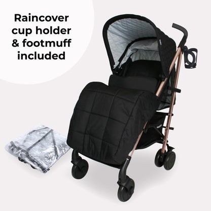 My Babiie MB51 Stroller – from Birth to 4 Years (22kg), Lightweight, Umbrella Fold, Travel Buggy for Toddlers, Pushchair Includes Footmuff, Cup Holder, Rain Cover - Black Quilted