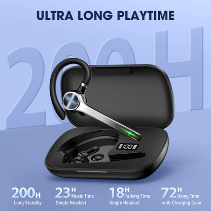 Ngsod Bluetooth Headset, Wireless Earpiece with Upgrade Noise Canceling Mic,500mAh Charging Case Support 72H Talking Time,Hand-Free Headphones with Mute Button for Computer Cell Phones Trucker Work