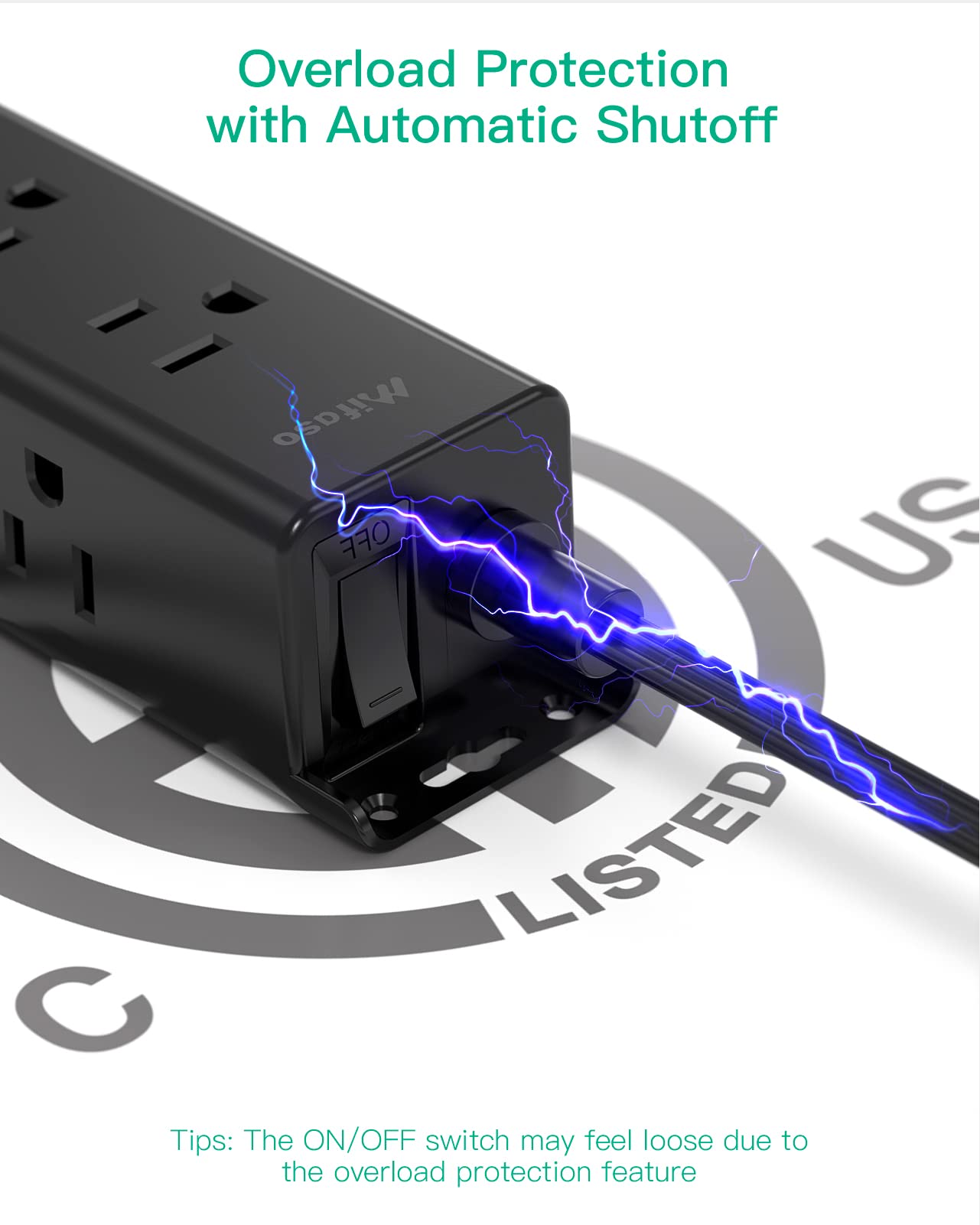 Surge Protector Power Strip - 9 Widely Spaced Multi Outlets, Wall Mount, 3 Side Outlet Extender with Extension Cord, Flat Plug, Overload Protection, Home Office Dorm Room Essentials (5FT, White)