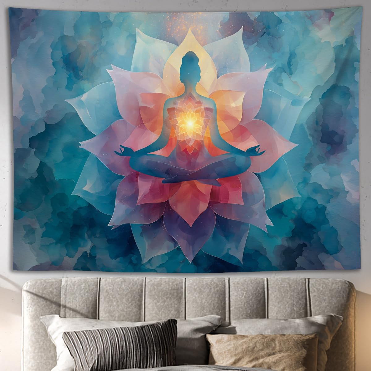 YJDYJD Meditation Wall Tapestry – Spiritual Chakra Wall Hanging with Vibrant Lotus Flower Design, Mindfulness Yoga Room Tapestries, Large Fabric Art for Bedroom & Studio