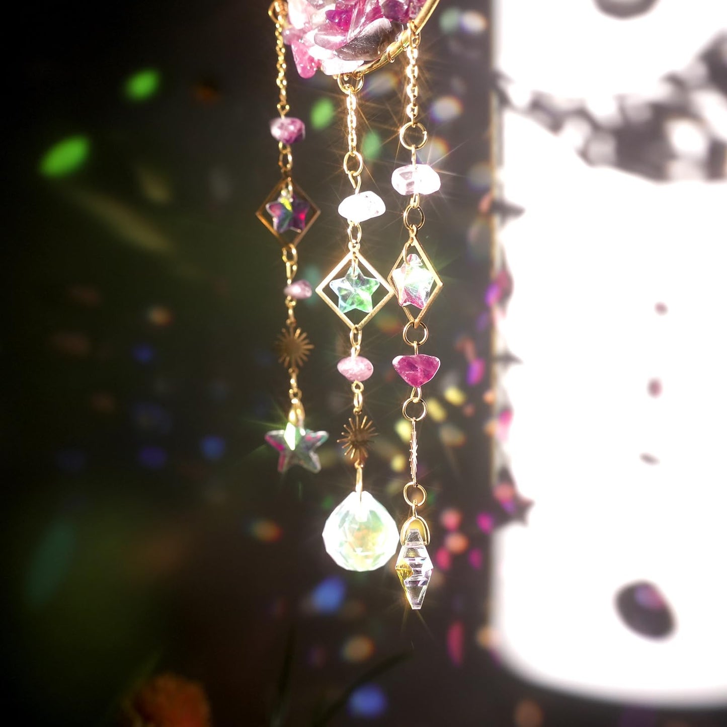 Amethyst Crystals Suncatcher - Hanging Moon Sun Catcher with Glass Prisms for Windows, Healing Amethyst Crystal Decor for Home, Gift for Christmas Birthday Valentine Mothers Day