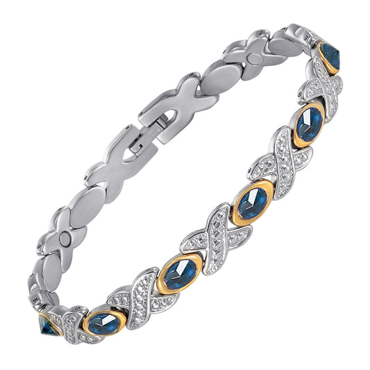 EnerMagiX Magnetic Ankle Bracelets for Women, Stainless Steel Magnetic Anklet with Blue Stones, Fashion Jewelry Present (0137SGD)