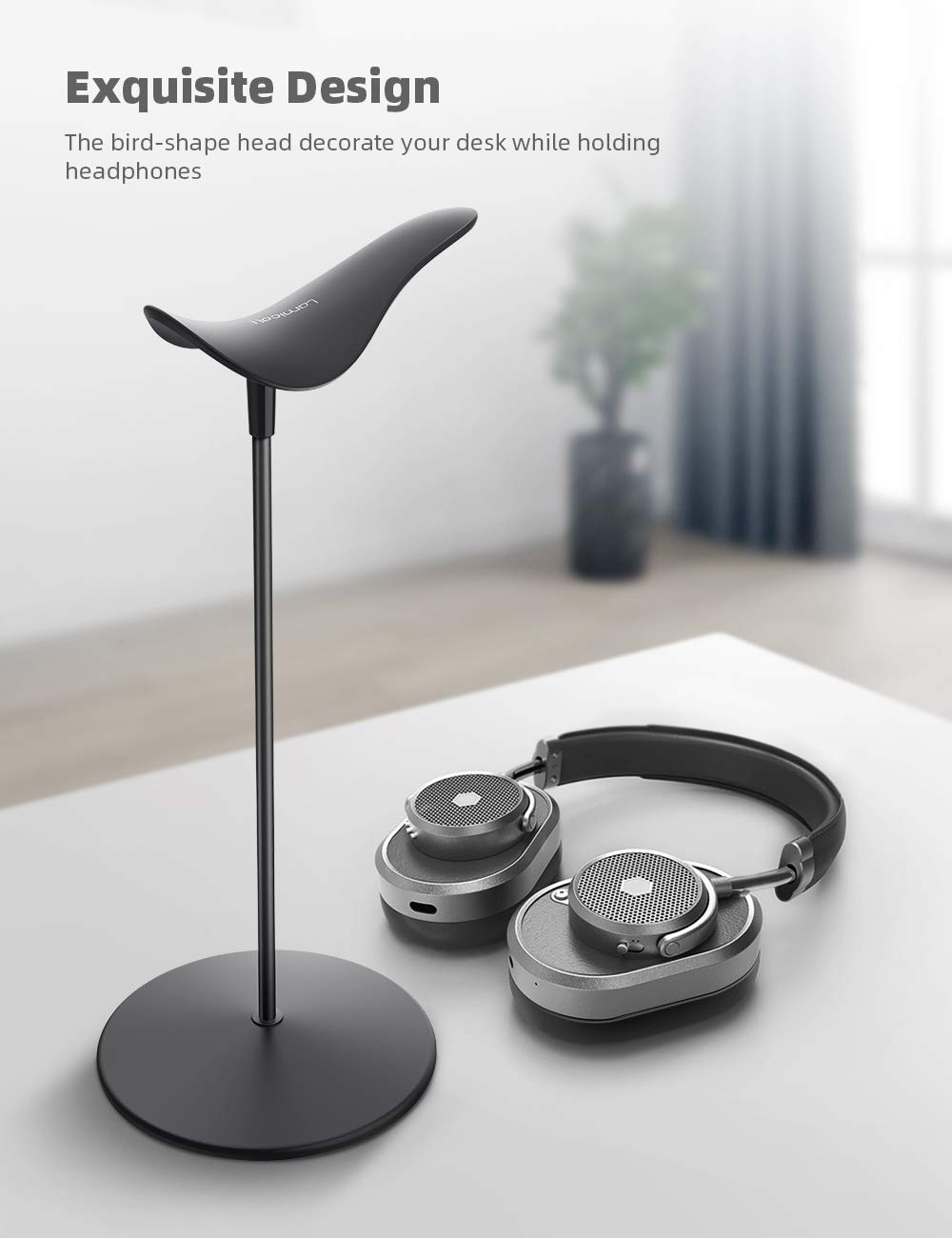 Lamicall Headphone Stand, Desktop Headset Holder - Desk Earphone Stand, for All Headsets Such as Airpods Max, HyperX Gaming Headphones, Beats/Sennheiser Music Headphones - Black