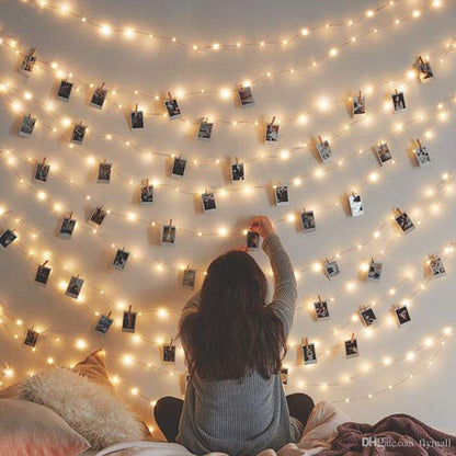 CozyHome - 5.5YD photo string with clips battery with timer remote | 30x light clips led | hanging fairy picture indoor | photo lights with clips | clip lights for girl pictures | teen girl room decor