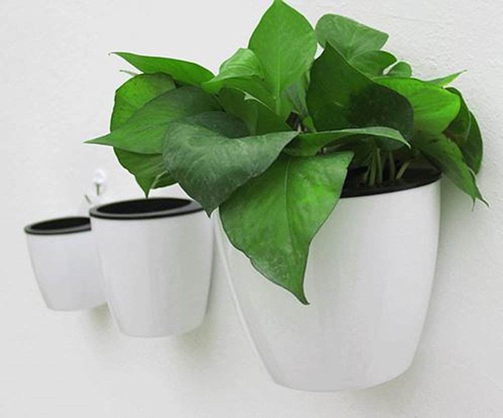 5 pack Lazy flower pots Water hanging plants Pot/Self Watering Planter,Succulent plants and small flower pots Plants Pots Indoor out Wall Hang Flowerpot Window Boxes With 5 hooks Silver (white)