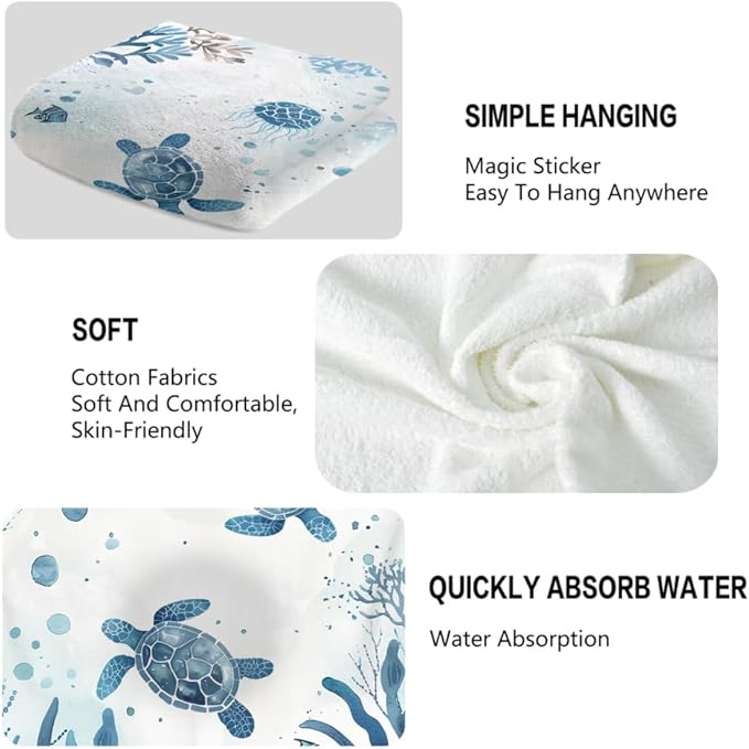 Sea Turtle Hand Towels Set of 2 Breathable Ocean Beach Hand Towels Marine Life