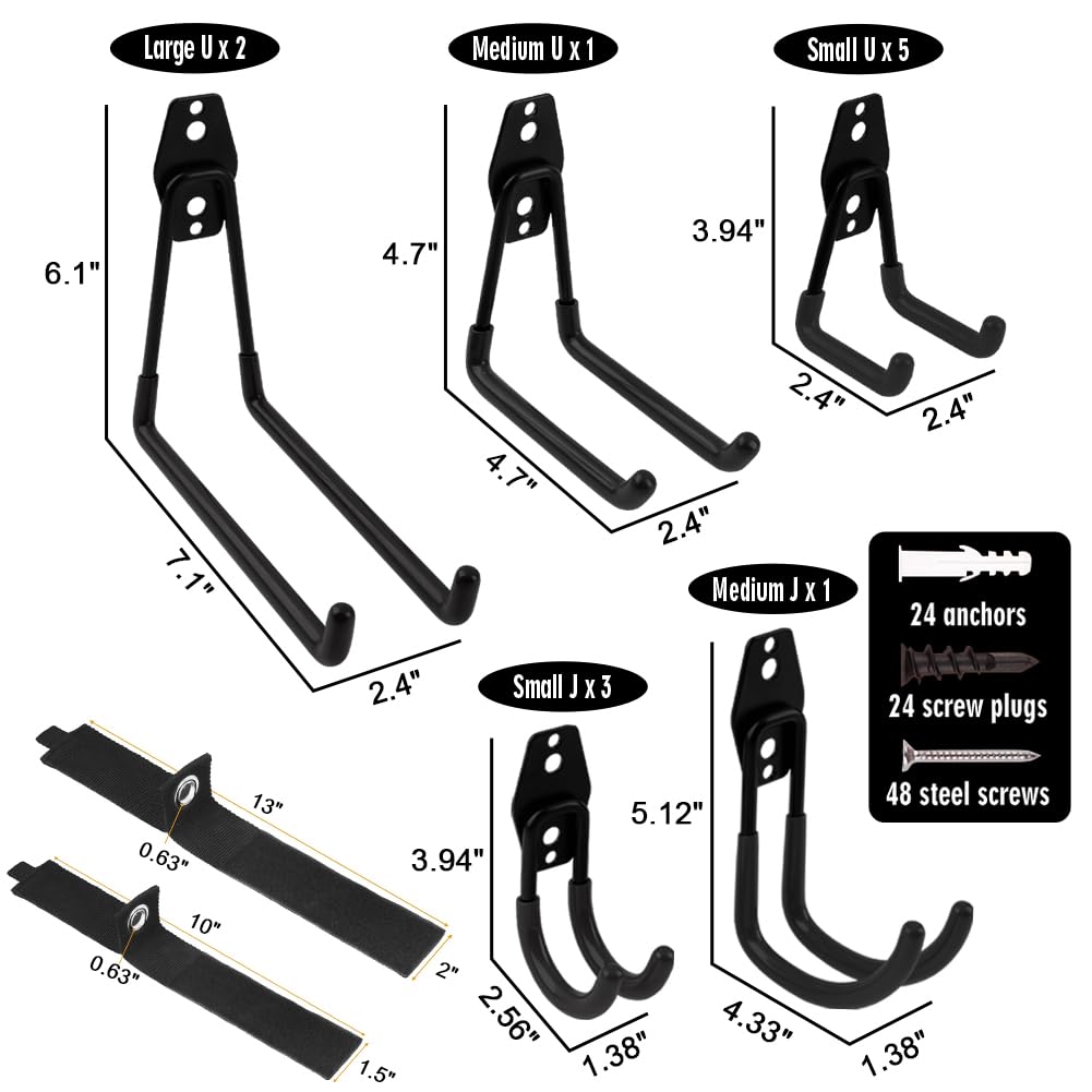 Remiawy Garage Hooks, 14 Pack Heavy Duty Garage Storage Hooks Steel Tool Hangers for Wall Mount Utility Hanger with Anti-Slip Coating for Garden Tools, Ladders, Bikes, Bulky Items