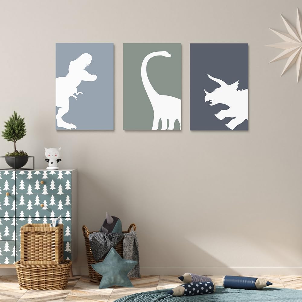GUBIYU Dinosaur Wall Decor T-Rex Art Set of 3, Boys Room Aesthetic Posters, Animal Nursery Print for Kids Toddler Decor 12"x16"