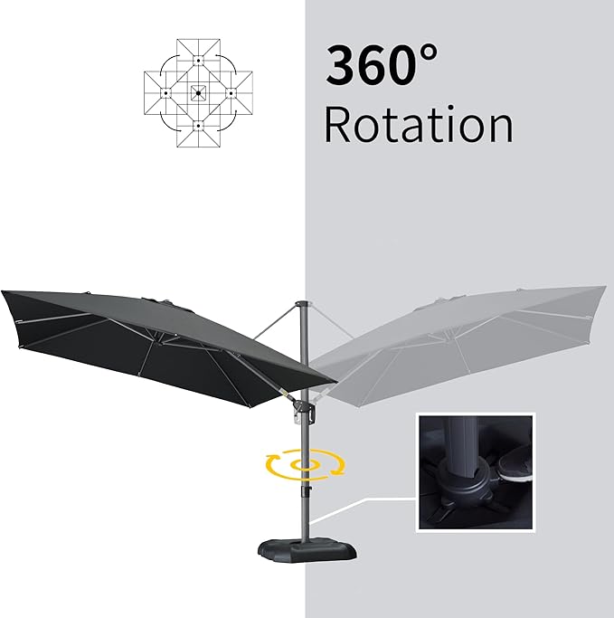 PURPLE LEAF 9' X 11.5' Square Cantilever Umbrella Patio Umbrella with Base Outdoor Umbrella Aluminum Offset with 360-degree Rotation for Garden Deck Pool Patio Black