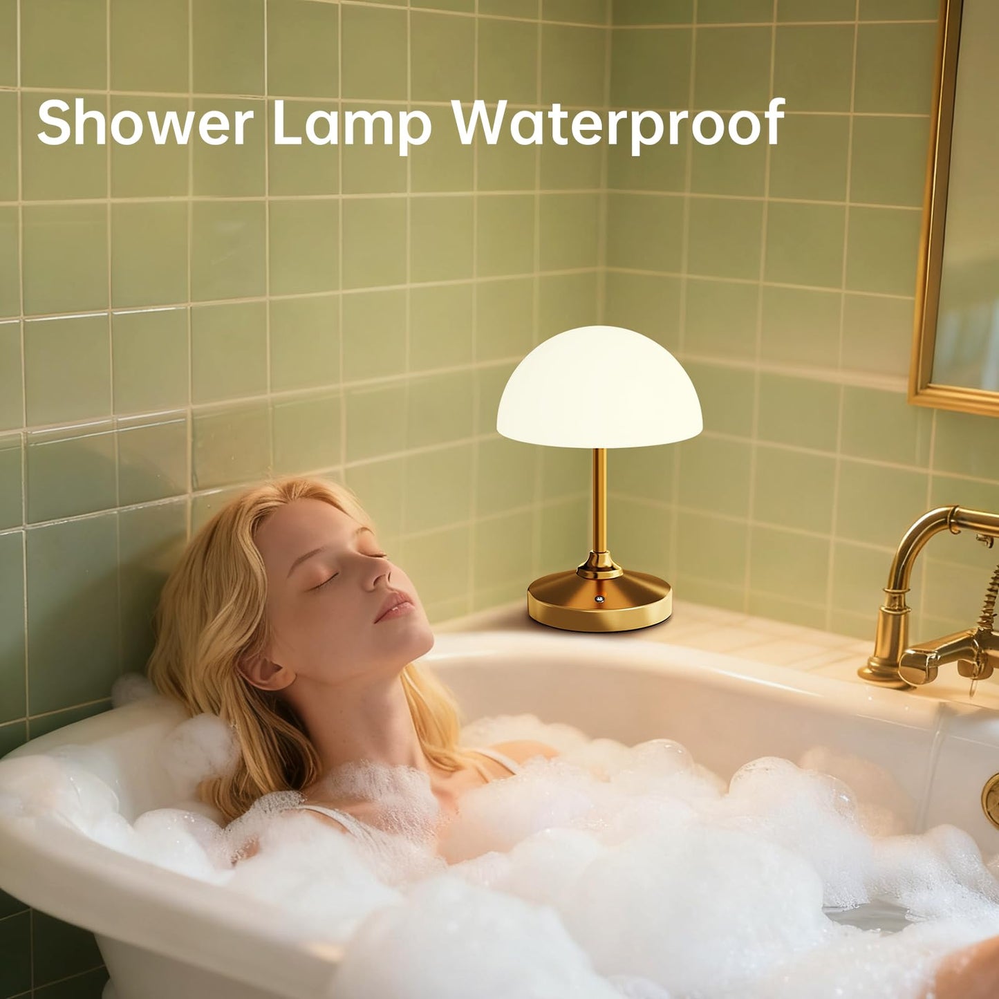 Dawnwake Mushroom Lamp Cordless Lamp Table Lamp,Outdoor Waterproof Shower Lamps,5000mAh Rechargeble Battery Operated Dimmable Touch Desk Lamps,LED Night Light for Bathroom Patio Camping Outdoor(Gold)