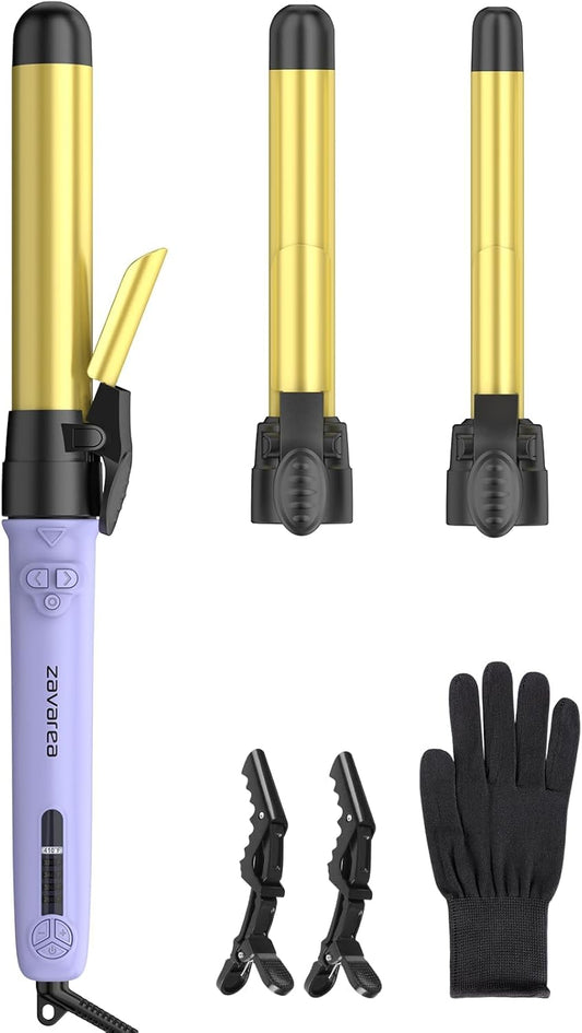 Ceramic Rotating Curling Iron, 3 in1 Self-Rotating Curler with Interchangeable Barrels (0.75" 1" 1.25") for Multiple Hairstyles, Fast Heat-Up Auto Curling Wand, Dual Voltage, Adjustable Temp,Gift